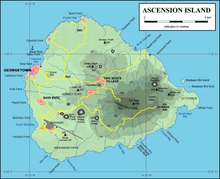 Topographic map of Ascension Island