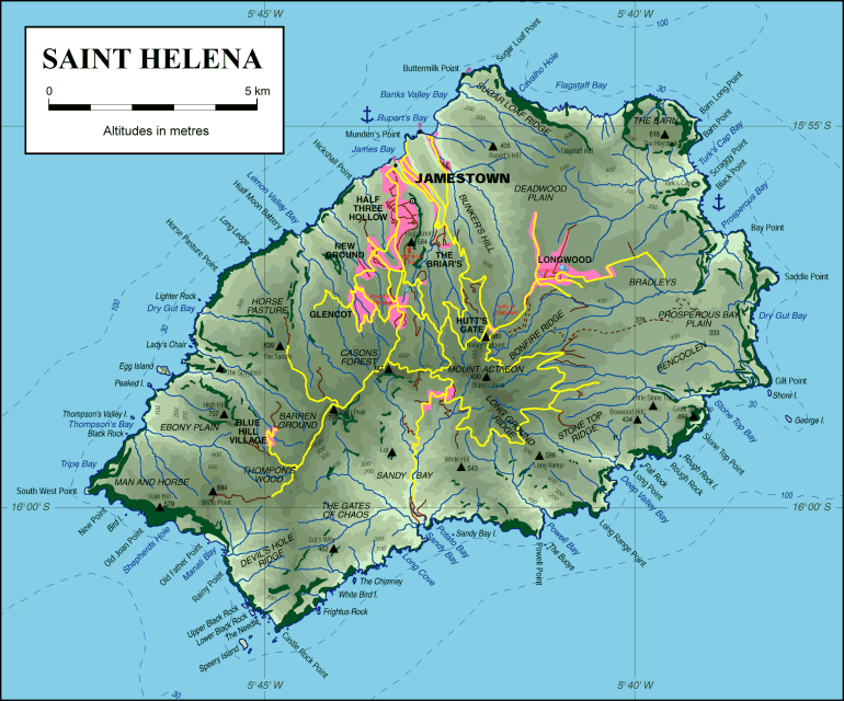 Topographic map of St. Helena