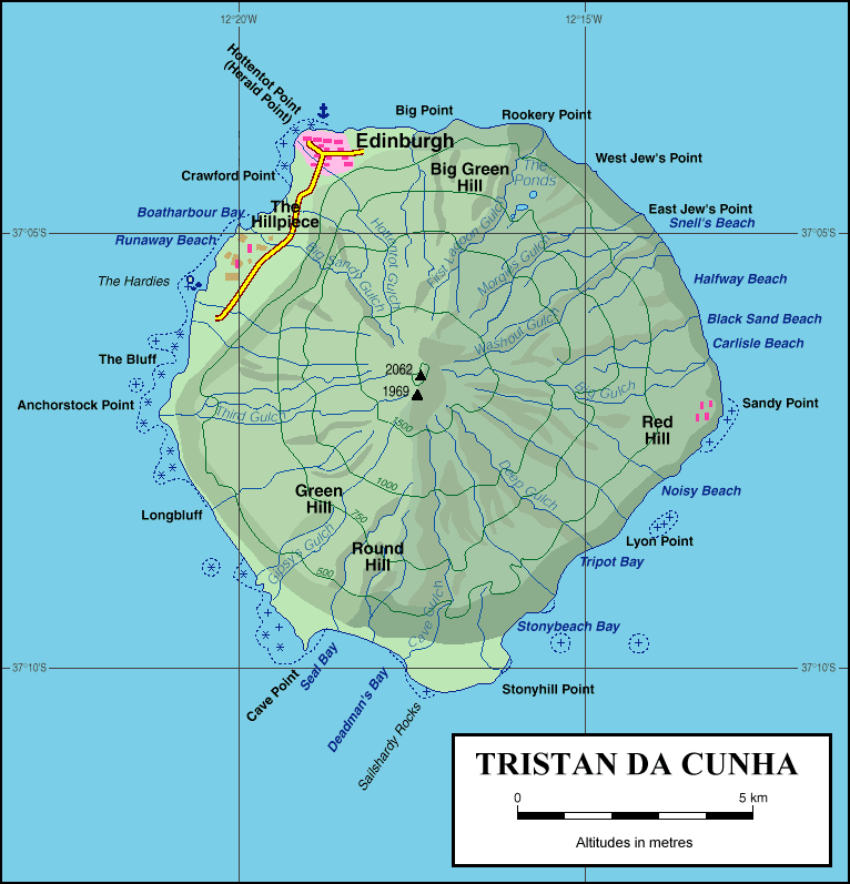 Topographic map of Tristan da Cunha